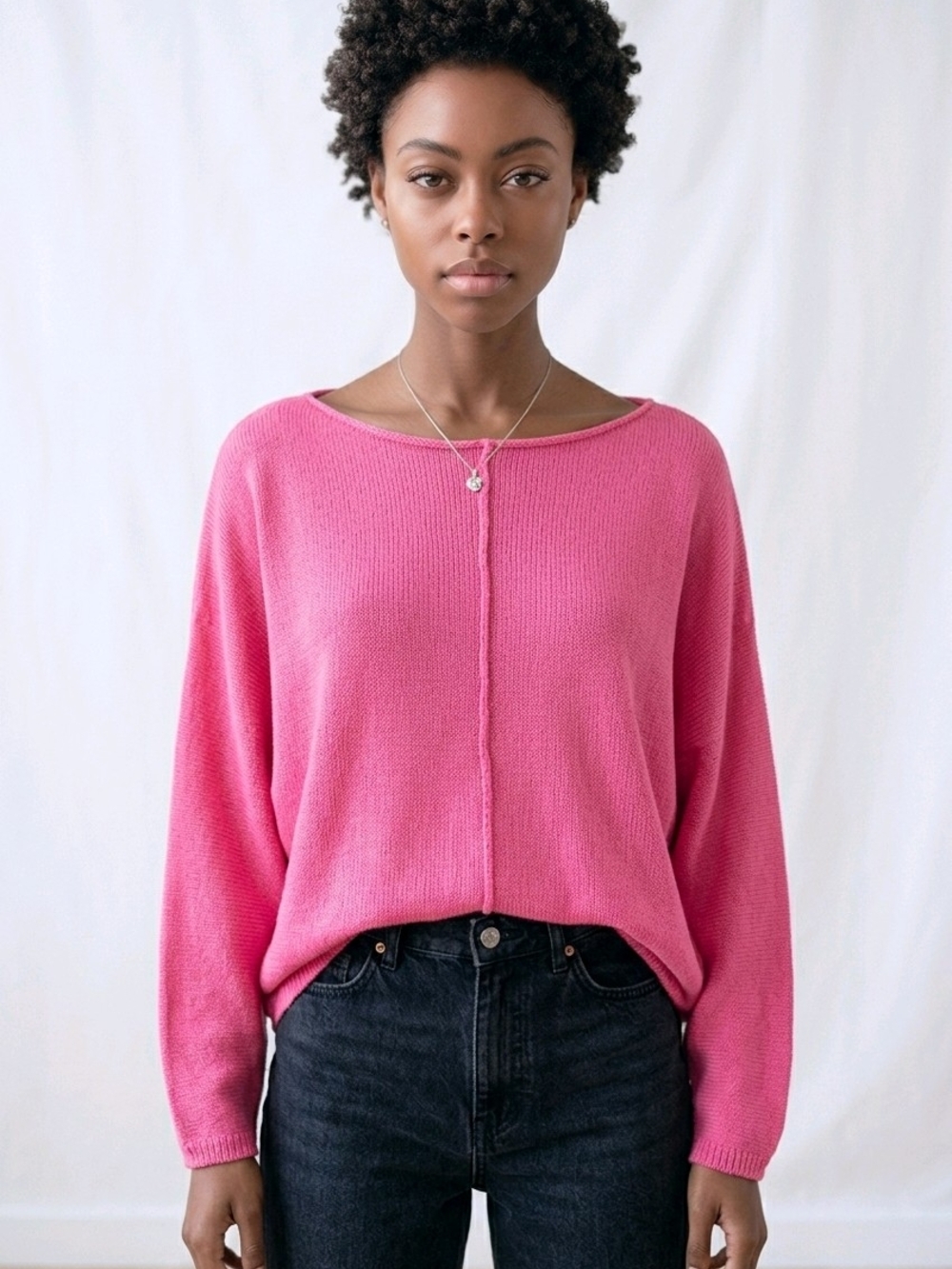 Zara Bright Pink Scoop-Neck Lightweight Sweater Sz Small